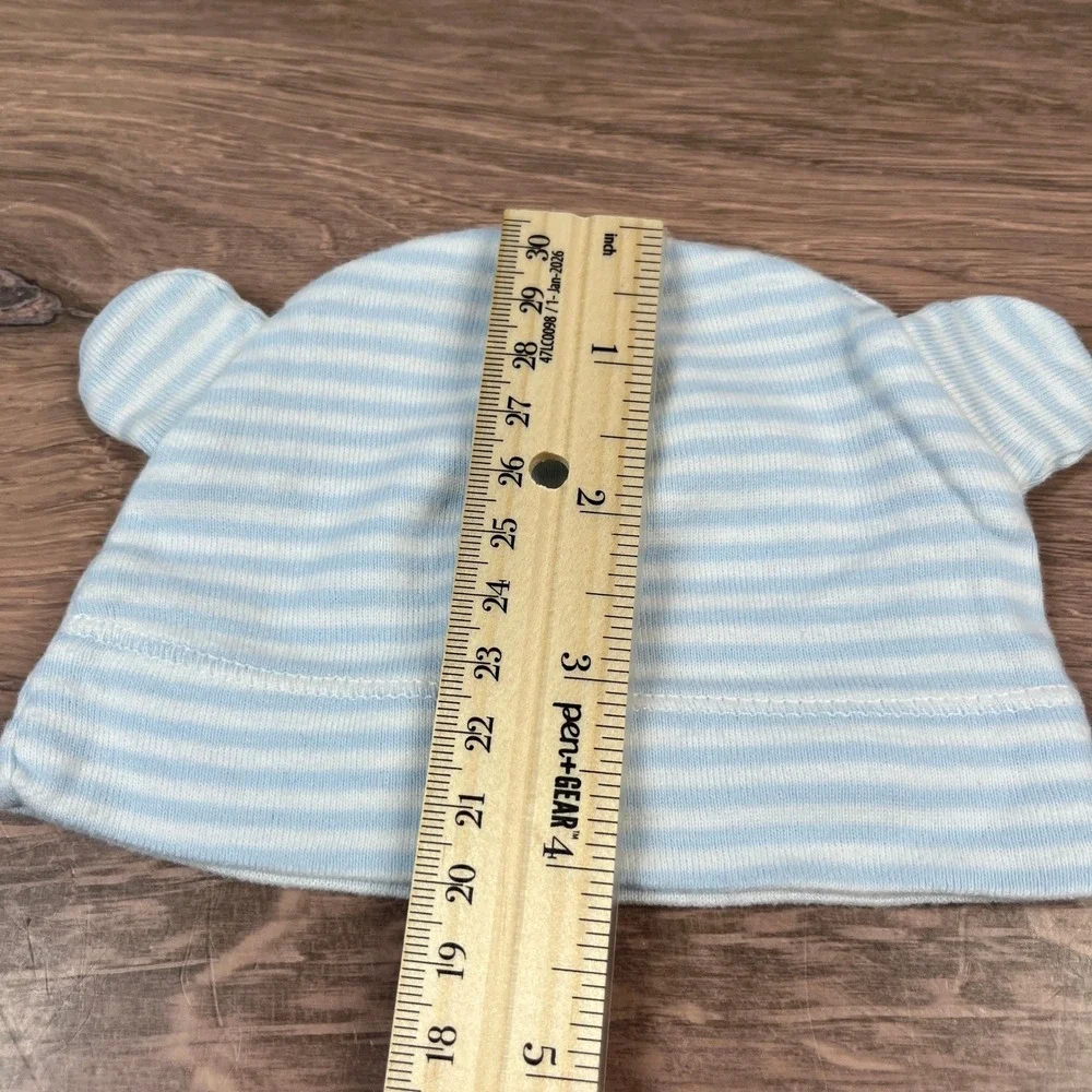 Lovespun Carters Baby Beanie Set 0-6M Brown Fox Blue Striped Bear Ear Hats